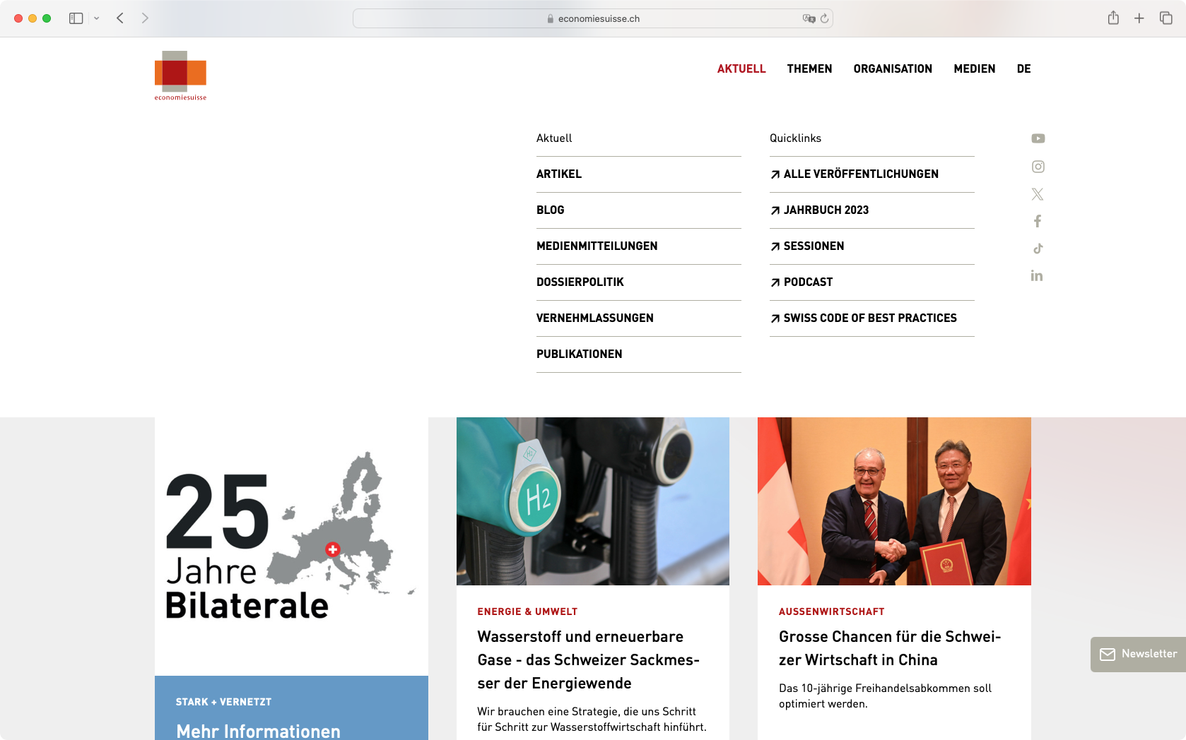 Screenshot Navigation economiesuisse