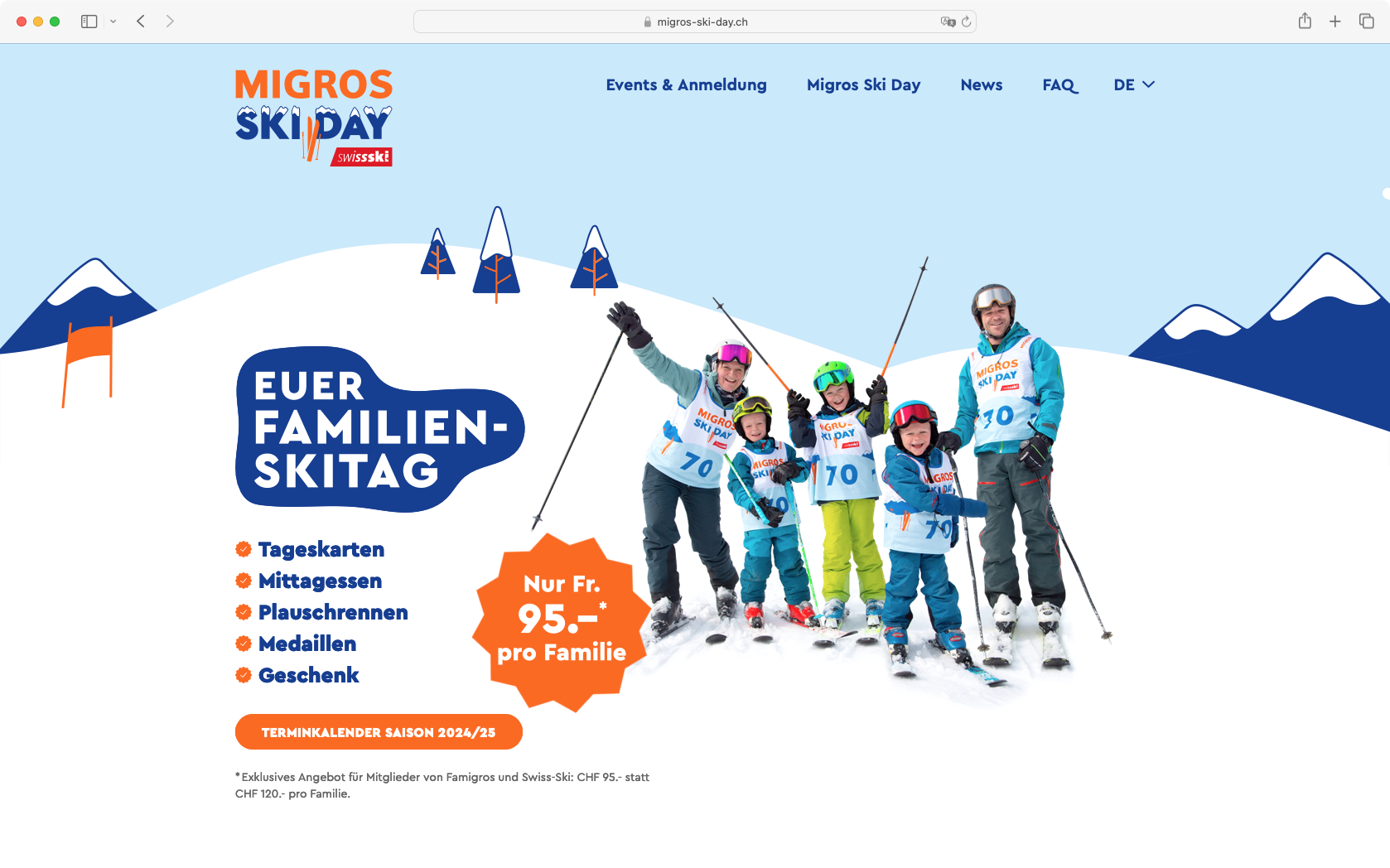 Screenshot Startseite Migros Ski Day