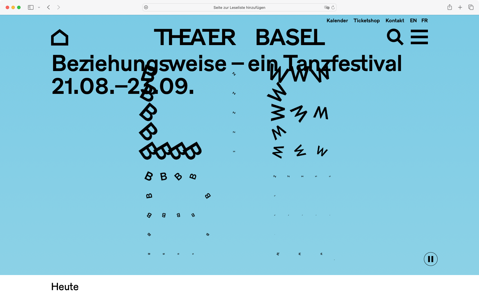 Screenshot Startseite Theater Basel